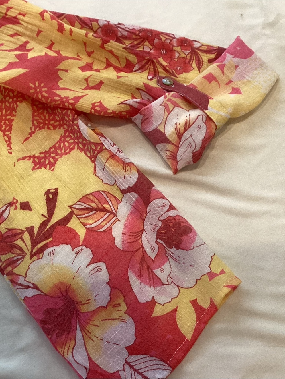 Ruby Rd. Yellow & Coral Floral Pintuck Button-Front Blouse - Picture 6 of 6